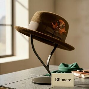 Vintage Biltmore Brown Fur Felt Fedora | Pheasant Feather Detail
